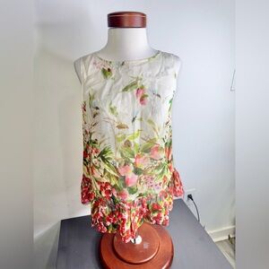 Red Valentino White Strawberry Print Tie-Back Button-Down Tank